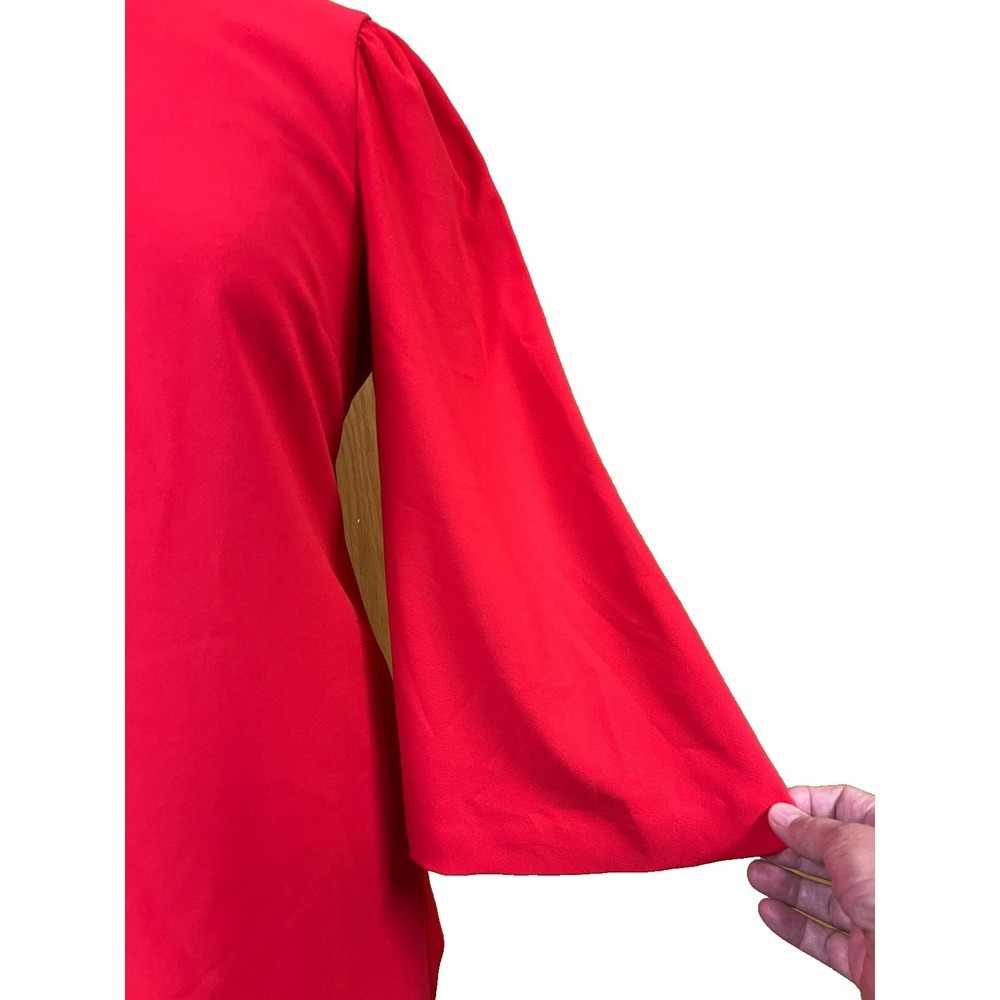Alice & Olivia Bailey Mini Dress Red Mock Neck V-Back Zip 3/4 Bell Sleeve SZ 8 - Picture 8 of 16